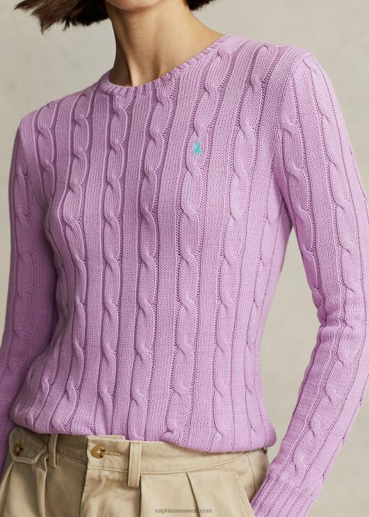 Ralph Lauren naised kaabliga kootud puuvillane kaelusega kampsun PR0V9093 pehme lilla