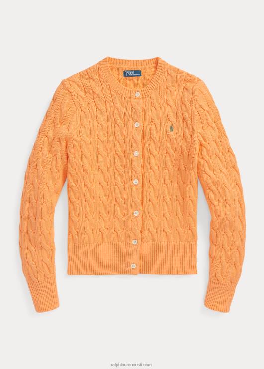 Ralph Lauren naised kaabliga kootud puuvillane keermekaelusega kardigan PR0V2899 õiglane oranž