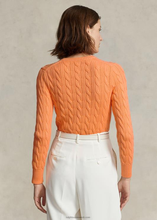 Ralph Lauren naised kaabliga kootud puuvillane keermekaelusega kardigan PR0V2899 õiglane oranž