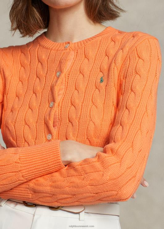 Ralph Lauren naised kaabliga kootud puuvillane keermekaelusega kardigan PR0V2899 õiglane oranž