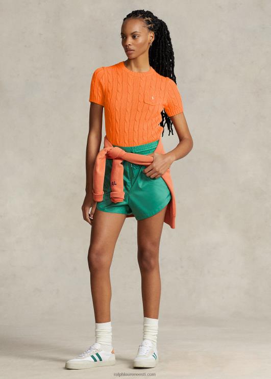 Ralph Lauren naised kaabliga kootud puuvillane lühikeste varrukatega kampsun PR0V2896 õiglane oranž