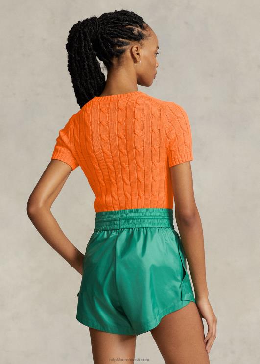 Ralph Lauren naised kaabliga kootud puuvillane lühikeste varrukatega kampsun PR0V2896 õiglane oranž