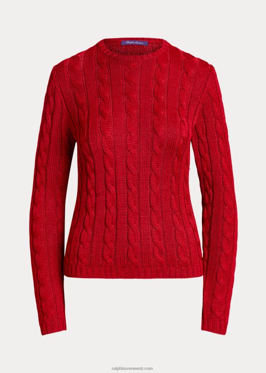Ralph Lauren naised kaabliga kootud siidist kaelusega kampsun PR0V3483 rouge