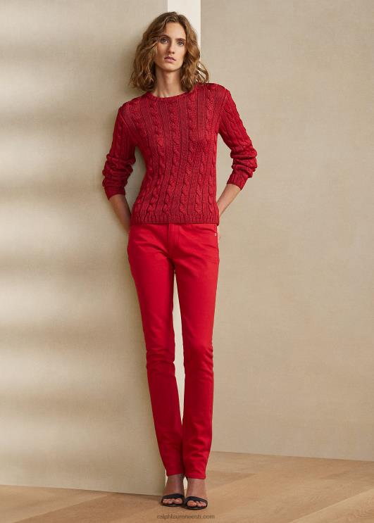 Ralph Lauren naised kaabliga kootud siidist kaelusega kampsun PR0V3483 rouge