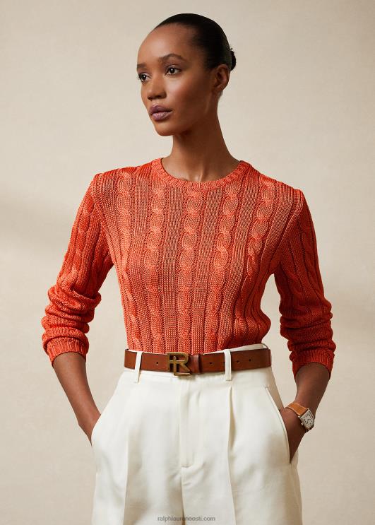 Ralph Lauren naised kaabliga kootud siidist kaelusega kampsun PR0V3484 melon