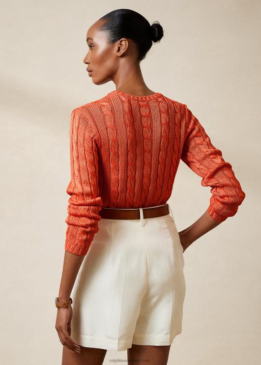 Ralph Lauren naised kaabliga kootud siidist kaelusega kampsun PR0V3484 melon