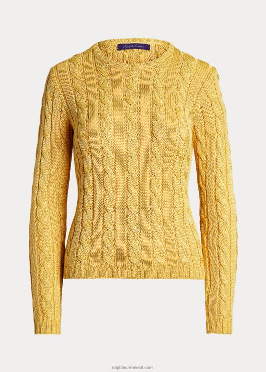 Ralph Lauren naised kaabliga kootud siidist kaelusega kampsun PR0V3485 klassikaline kollane