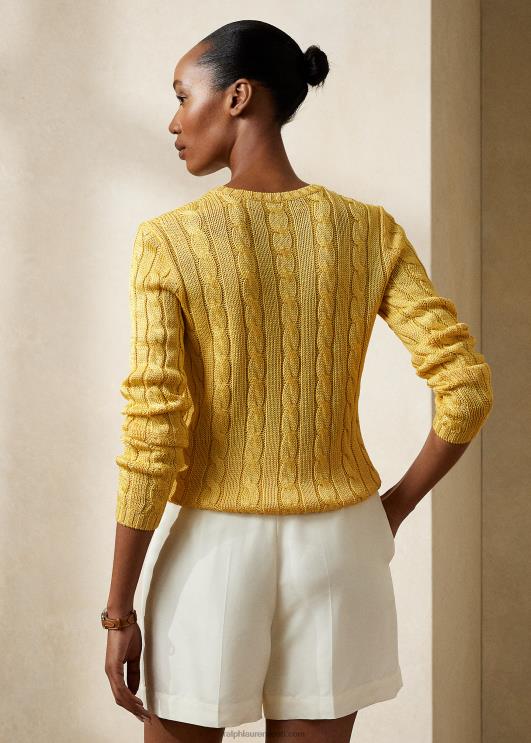 Ralph Lauren naised kaabliga kootud siidist kaelusega kampsun PR0V3485 klassikaline kollane