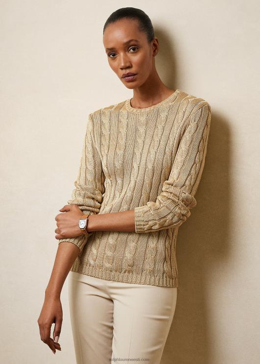 Ralph Lauren naised kaabliga kootud siidist kaelusega kampsun PR0V3486 liiv