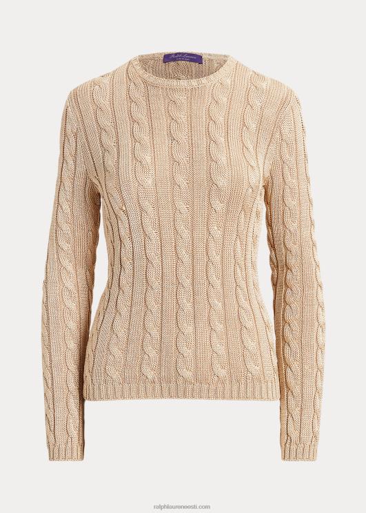 Ralph Lauren naised kaabliga kootud siidist kaelusega kampsun PR0V3486 liiv