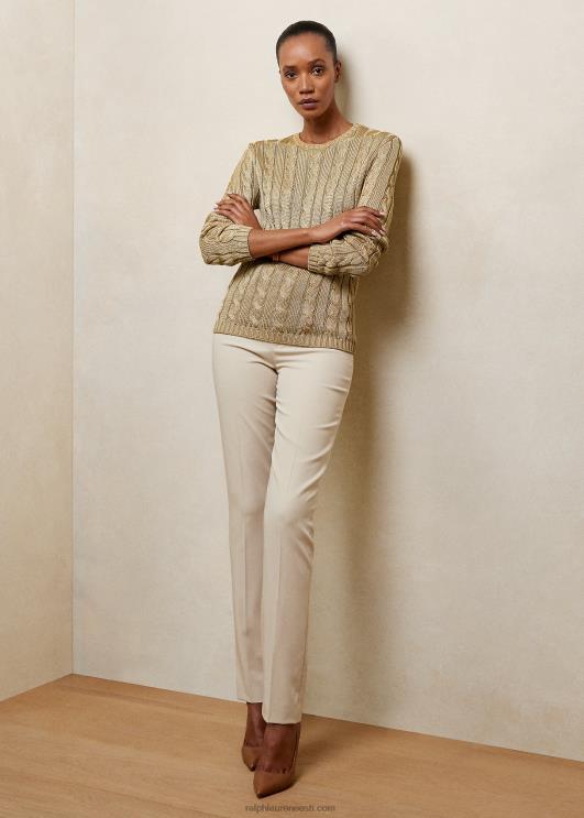 Ralph Lauren naised kaabliga kootud siidist kaelusega kampsun PR0V3486 liiv