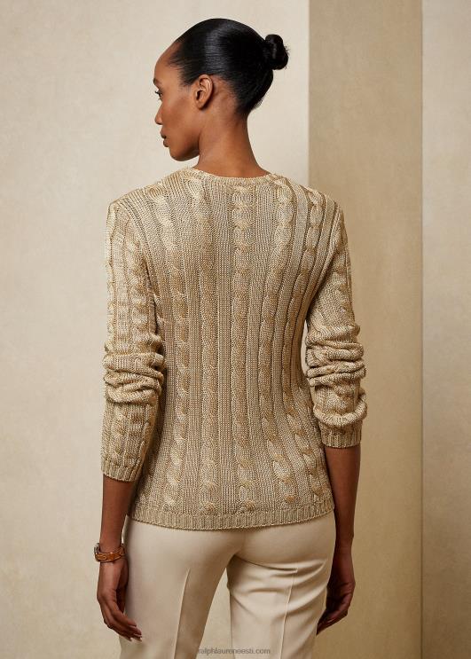 Ralph Lauren naised kaabliga kootud siidist kaelusega kampsun PR0V3486 liiv