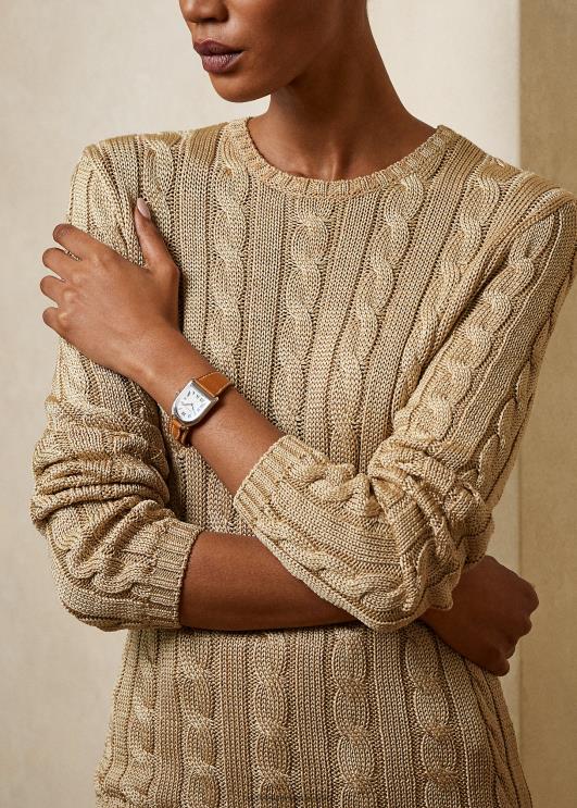 Ralph Lauren naised kaabliga kootud siidist kaelusega kampsun PR0V3486 liiv