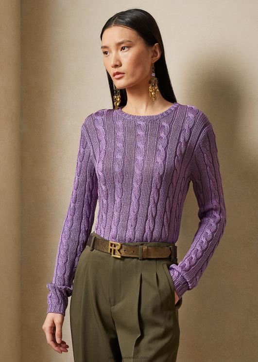 Ralph Lauren naised kaabliga kootud siidist kaelusega kampsun PR0V3489 lilla