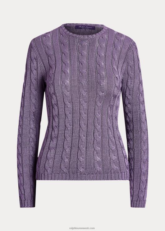 Ralph Lauren naised kaabliga kootud siidist kaelusega kampsun PR0V3489 lilla