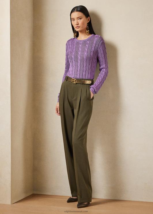 Ralph Lauren naised kaabliga kootud siidist kaelusega kampsun PR0V3489 lilla