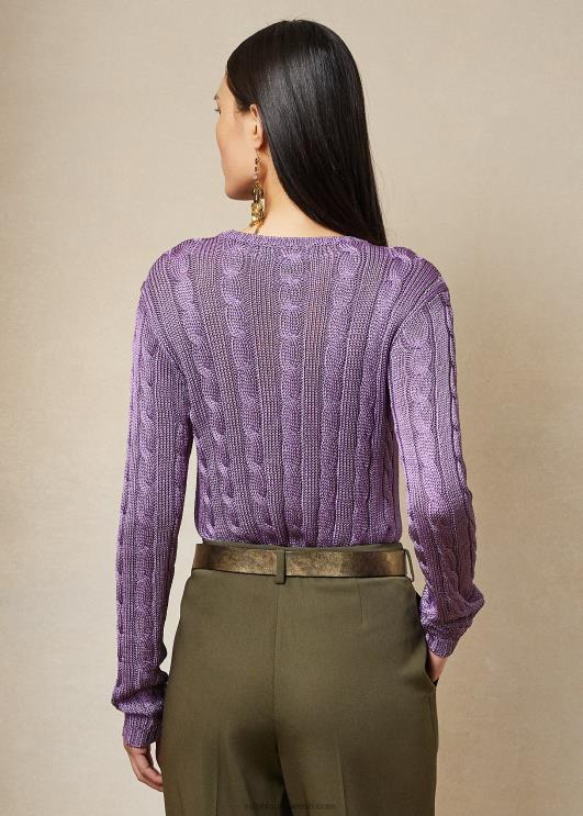 Ralph Lauren naised kaabliga kootud siidist kaelusega kampsun PR0V3489 lilla