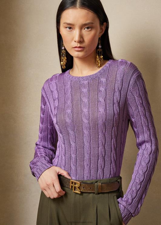 Ralph Lauren naised kaabliga kootud siidist kaelusega kampsun PR0V3489 lilla