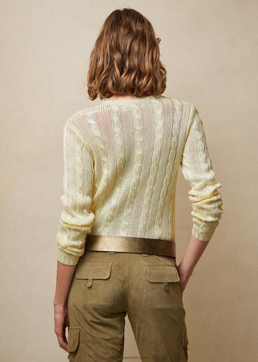 Ralph Lauren naised kaabliga kootud siidist kaelusega kampsun PR0V3490 lux kreem