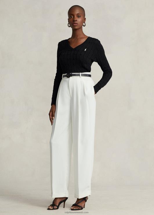 Ralph Lauren naised kaabliga kootud v-kaelusega kampsun PR0V3335 must valge