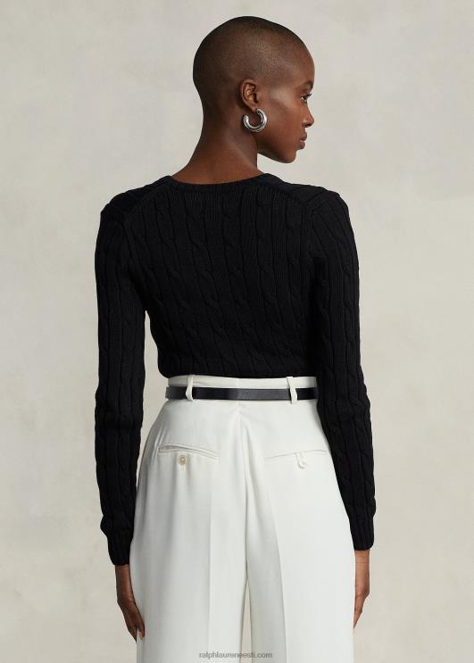 Ralph Lauren naised kaabliga kootud v-kaelusega kampsun PR0V3335 must valge