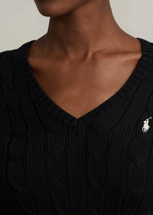 Ralph Lauren naised kaabliga kootud v-kaelusega kampsun PR0V3335 must valge