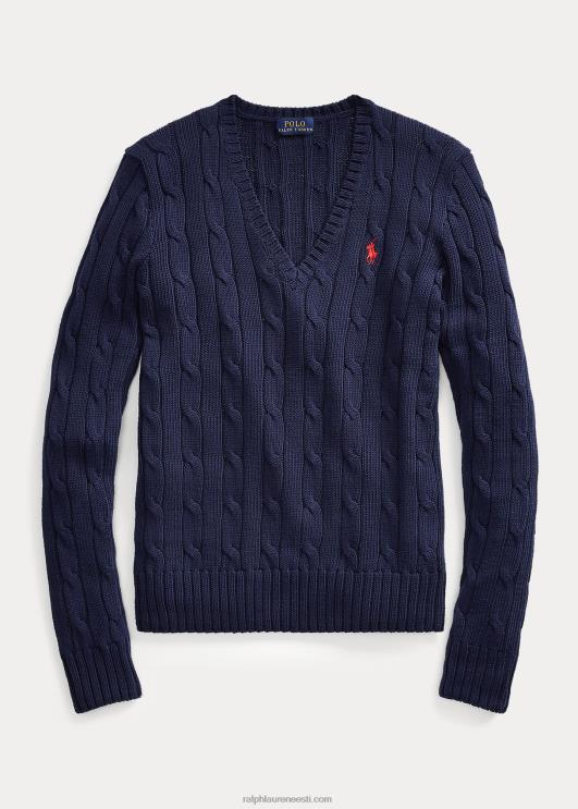 Ralph Lauren naised kaabliga kootud v-kaelusega kampsun PR0V3336 jahimeeste merevägi