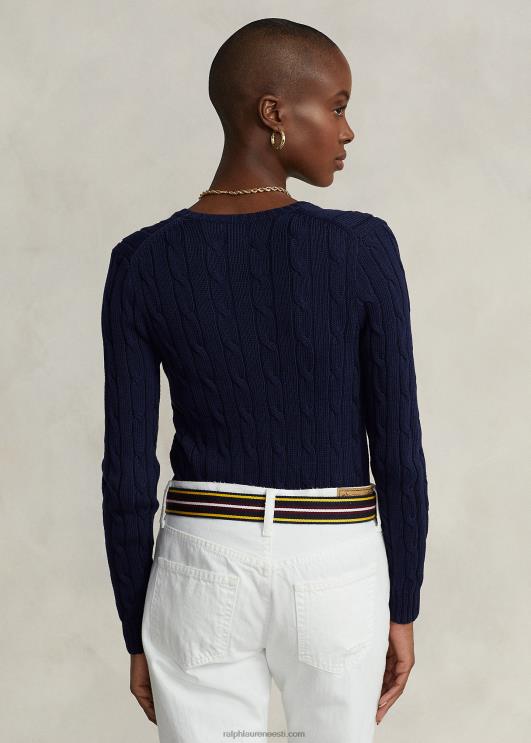 Ralph Lauren naised kaabliga kootud v-kaelusega kampsun PR0V3336 jahimeeste merevägi