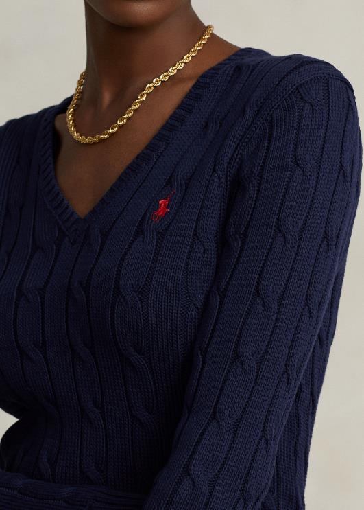 Ralph Lauren naised kaabliga kootud v-kaelusega kampsun PR0V3336 jahimeeste merevägi