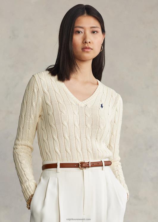 Ralph Lauren naised kaabliga kootud v-kaelusega kampsun PR0V3337 kreem