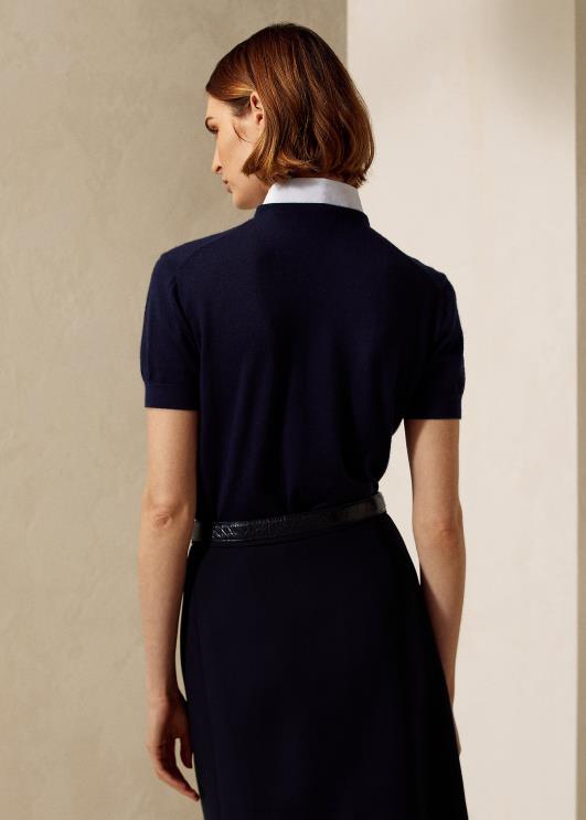 Ralph Lauren naised kaelusega kašmiirist lühikeste varrukatega kampsun PR0V9352 luksuslik merevägi