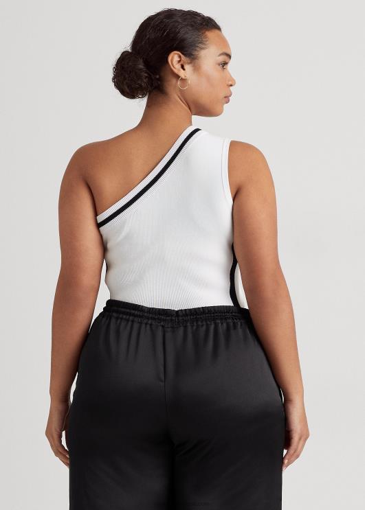 Ralph Lauren naised kahetooniline ühe õlaga kärbitud kampsun PR0V4544 valge must