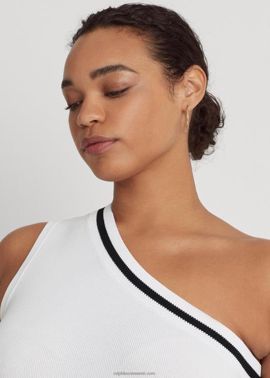 Ralph Lauren naised kahetooniline ühe õlaga kärbitud kampsun PR0V4544 valge must