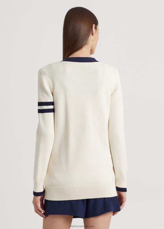 Ralph Lauren naised kahetooniline puuvillane kardigan PR0V9411 mascarpone kreem/laev