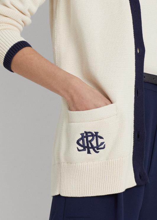 Ralph Lauren naised kahetooniline puuvillane kardigan PR0V9411 mascarpone kreem/laev