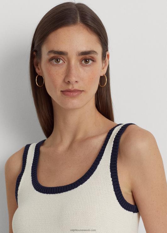 Ralph Lauren naised kahetooniline puuvillasegu varrukateta kampsun PR0V3945 mascarpone kreem/laev