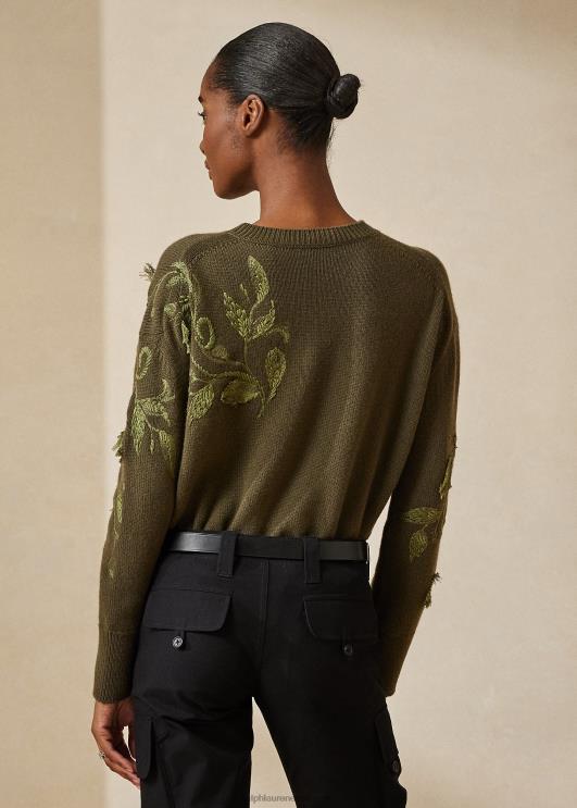 Ralph Lauren naised kaunistatud kašmiirist kaelusega kampsun PR0V9290 ikoon oliiv