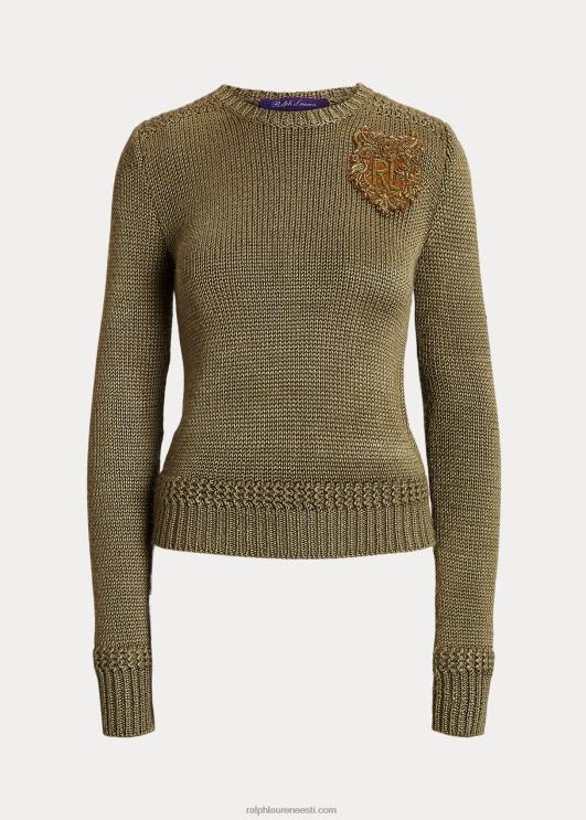 Ralph Lauren naised kaunistatud siidisegu kaelusega kampsun PR0V9298 samblikroheline