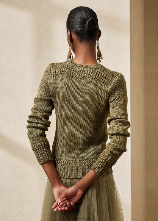 Ralph Lauren naised kaunistatud siidisegu kaelusega kampsun PR0V9298 samblikroheline