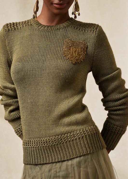 Ralph Lauren naised kaunistatud siidisegu kaelusega kampsun PR0V9298 samblikroheline