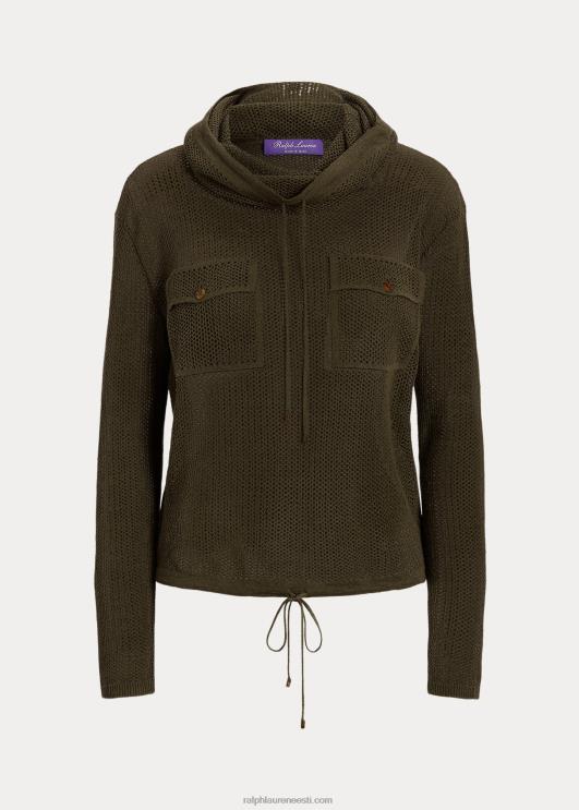 Ralph Lauren naised lehtrikaelusega siidist-linasest võrgust kampsun PR0V9291 ikoon oliiv