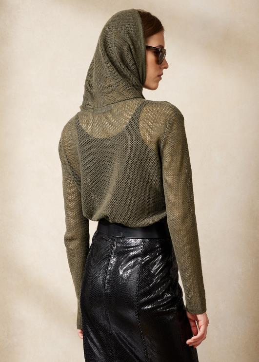 Ralph Lauren naised lehtrikaelusega siidist-linasest võrgust kampsun PR0V9291 ikoon oliiv