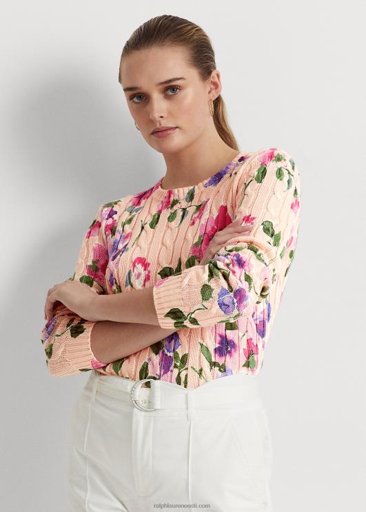 Ralph Lauren naised lilleline puuvillane kaabel-kootud kampsun PR0V4057 roosa multi