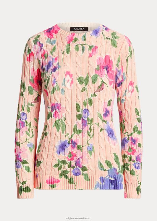 Ralph Lauren naised lilleline puuvillane kaabel-kootud kampsun PR0V4822 roosa multi