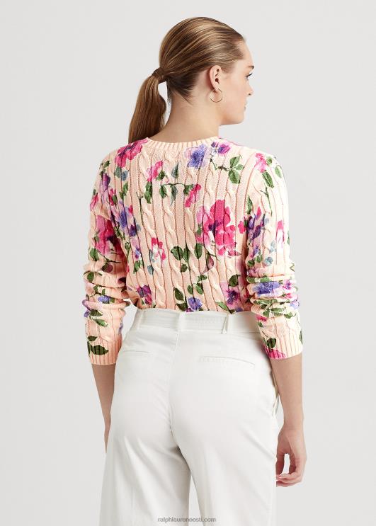 Ralph Lauren naised lilleline puuvillane kaabel-kootud kampsun PR0V4822 roosa multi