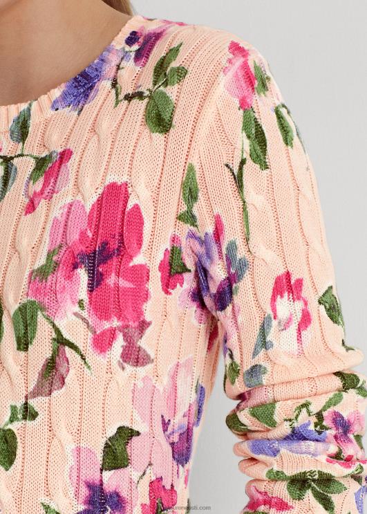 Ralph Lauren naised lilleline puuvillane kaabel-kootud kampsun PR0V4822 roosa multi