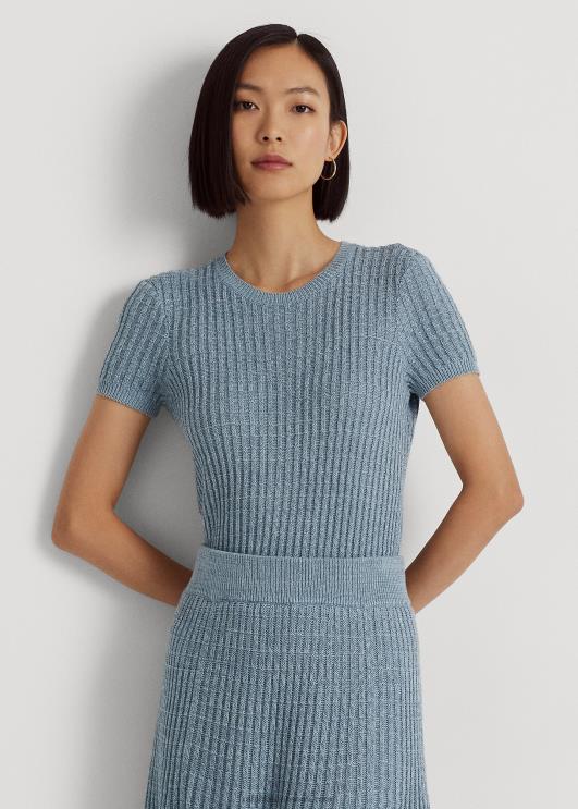 Ralph Lauren naised linane-puuvillane lühikeste varrukatega kampsun PR0V3947 indigoookean multi