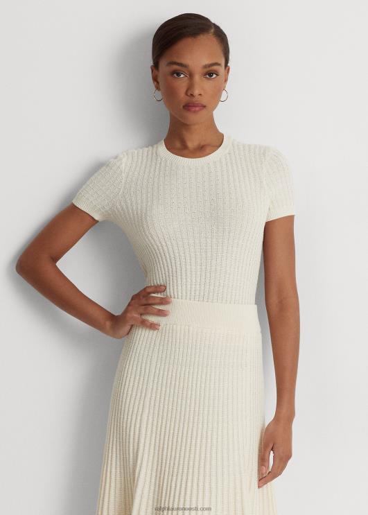 Ralph Lauren naised linane-puuvillane lühikeste varrukatega kampsun PR0V3948 mascarpone kreem