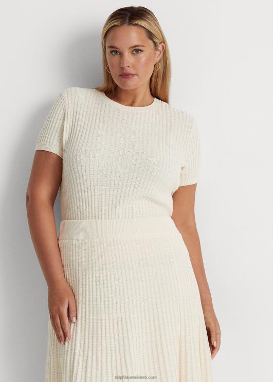 Ralph Lauren naised linane-puuvillane lühikeste varrukatega kampsun PR0V4592 mascarpone kreem
