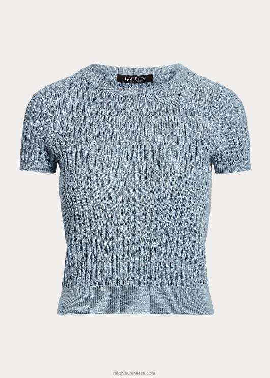 Ralph Lauren naised linane-puuvillane lühikeste varrukatega kampsun PR0V4823 indigoookean multi